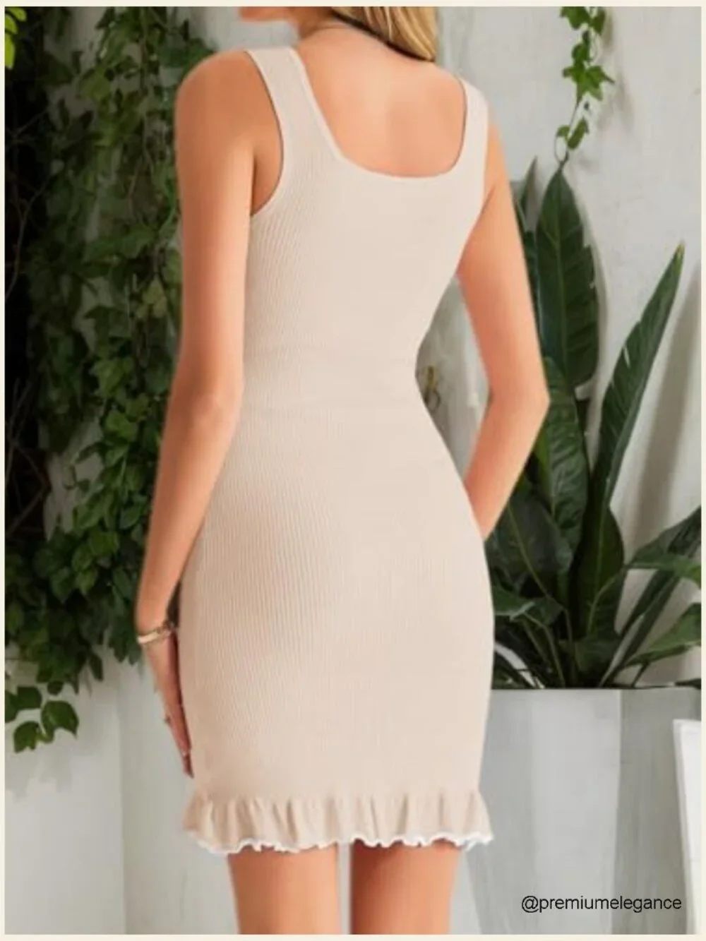 Ribbed Knit Mini Dress Square Neck Sleeveless Slimming Date Night - Picture 5 of 6